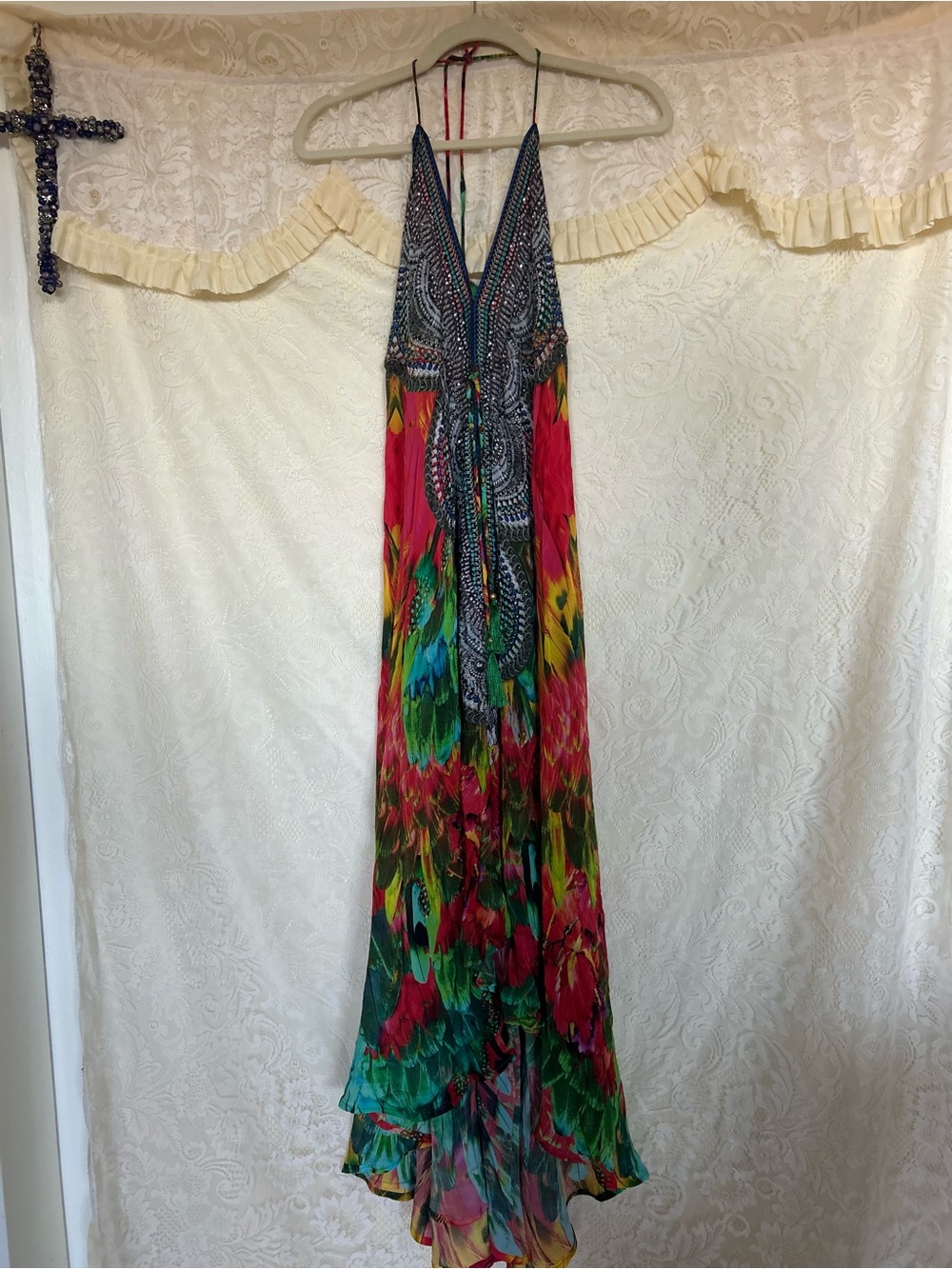 True Colors by La Moda Halter high low silk Dress S